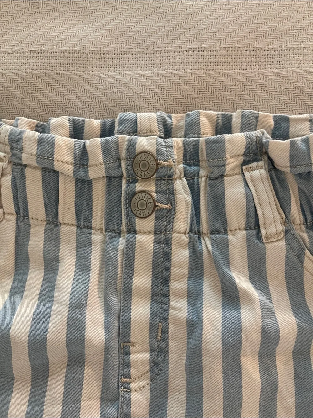 Justice Light Blue and White Striped Mini Skirt